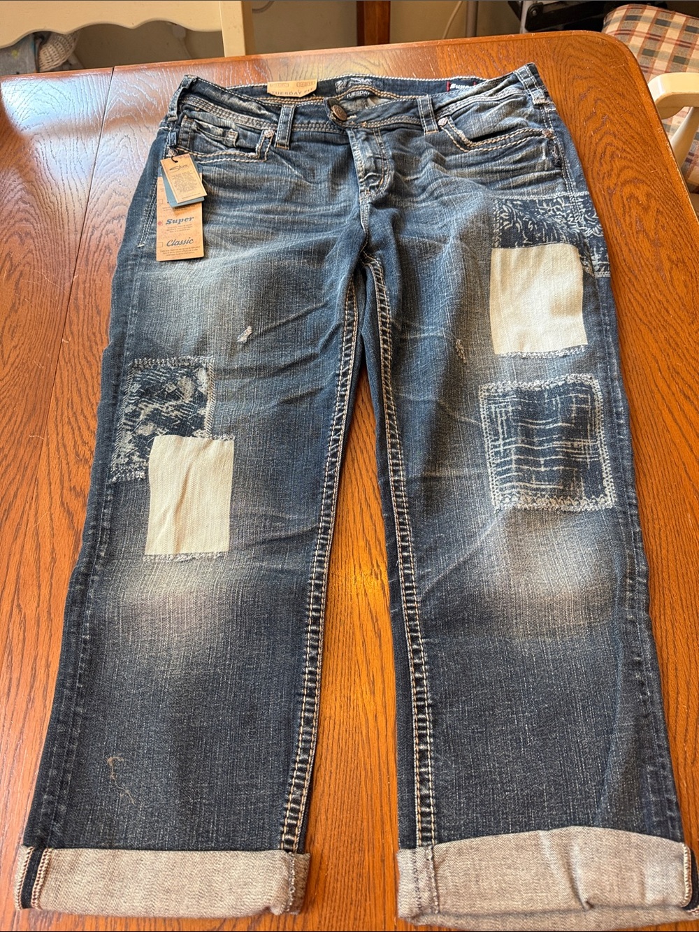 Silver Jeans Dark Blue Patchwork Ankle Crop Jeans